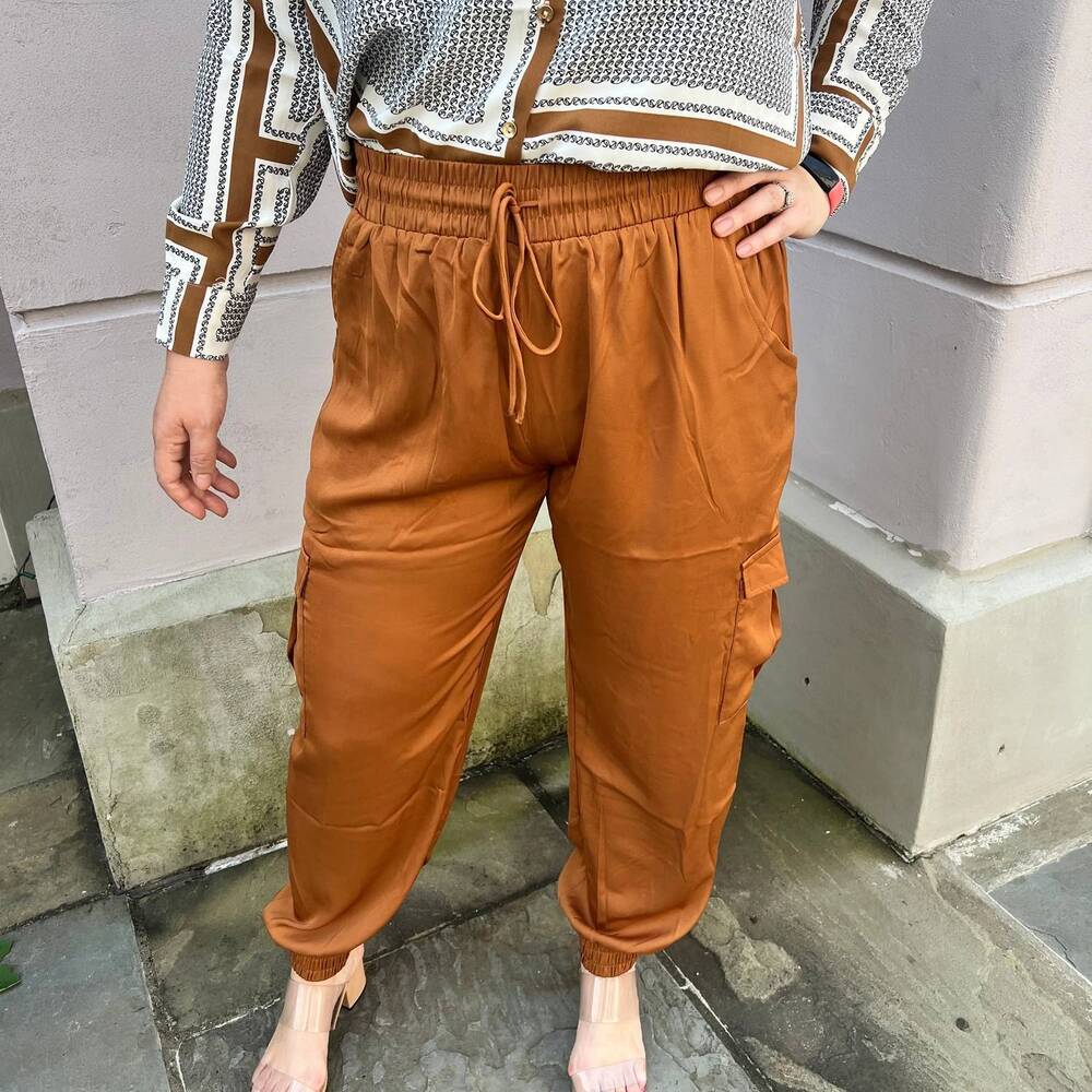 NEW PINCH silky joggers pants in rust
